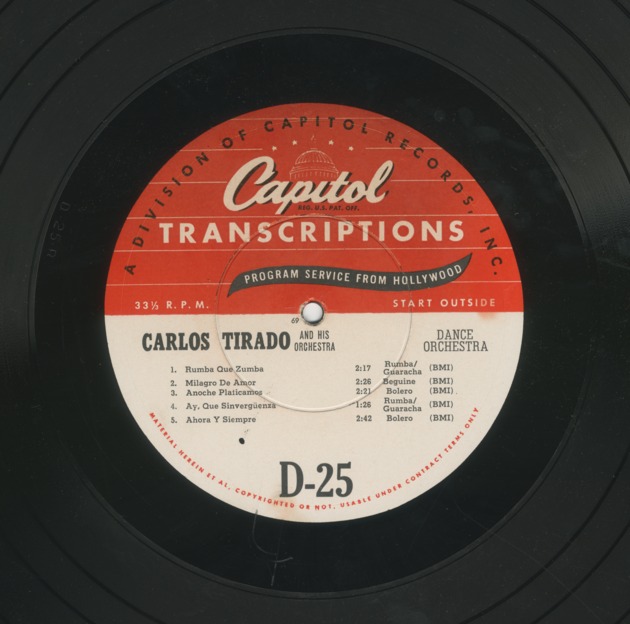Carlos Tirado and his Orchestra D25-D26 - Record Label
